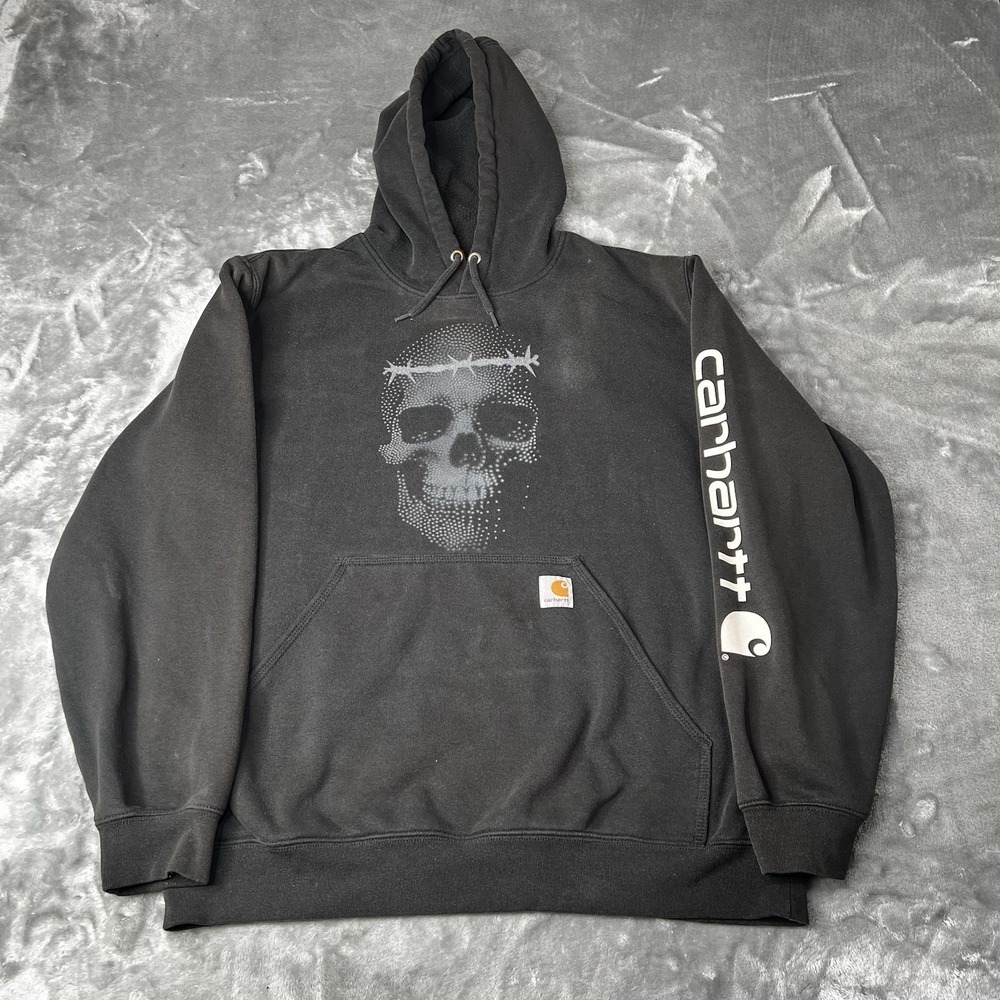 Carhartt Hoodie Men Size Large Loose Fit Skull Pink Goth Halloween Skate Grunge